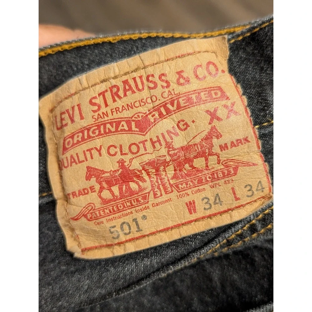 Levis 501 Original Mens‎ Straight Leg Button Fly Faded Black Jeans W34 L34